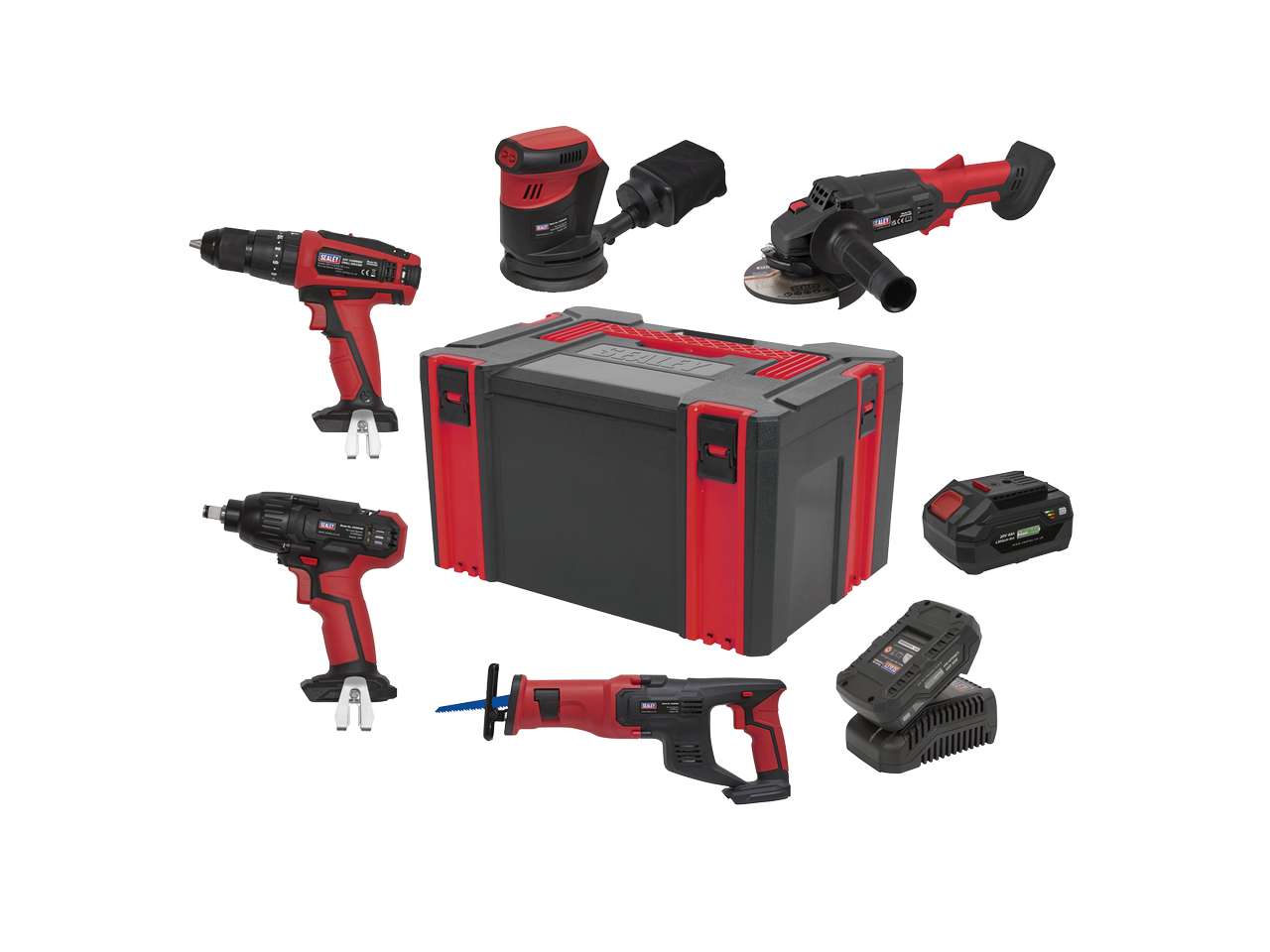 Sealey 5x 20V SV20 Series Cordless Tool Combo 1x 2Ah 1x 4Ah Battery CP20VCOMBO2