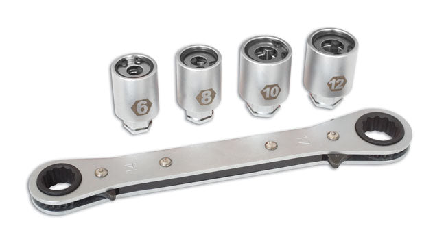 LASER 4462 Stud Remover Set 5pc Steel Short Series Ratchet Spanner 6-12mm