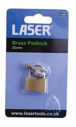 LASER 0496 25 mm Brass Key Lock Slimline Padlock For Toolboxes and Garages