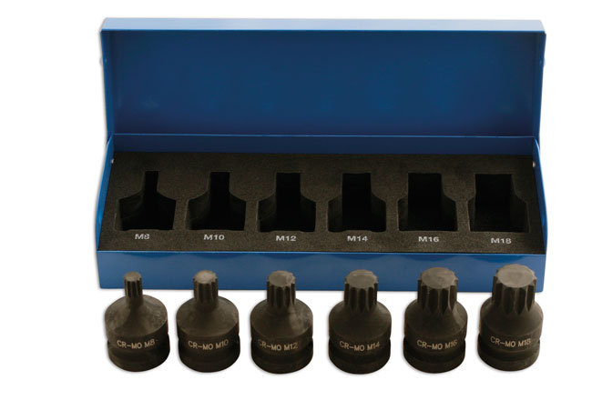 LASER 4939 6Pcs Screwdriver Spline Bit Set 1/2" Drive Impact Quality CrMo Steel