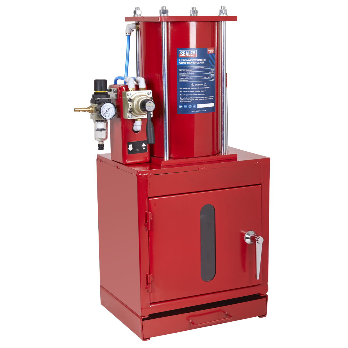 Sealey Pneumatic Paint Can Crusher 2.2 Tonne Bench Mounting Unit Red/Black HCC08
