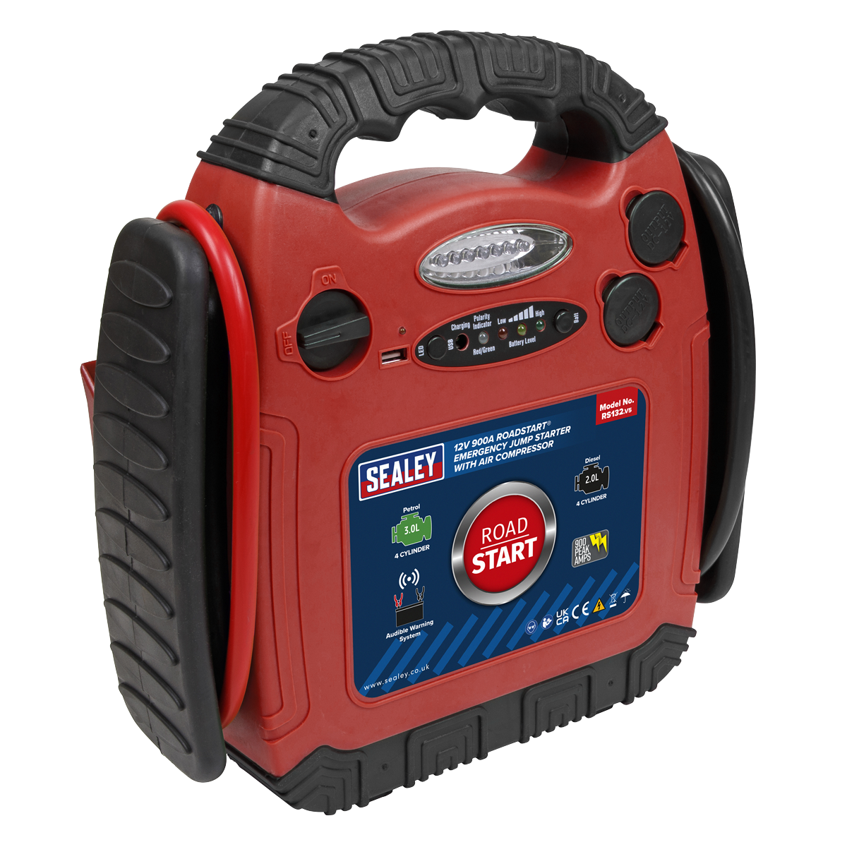 Sealey RoadStart Emergency Power Pack W/ Air Compressor 12V 750 Peak Amps RS132