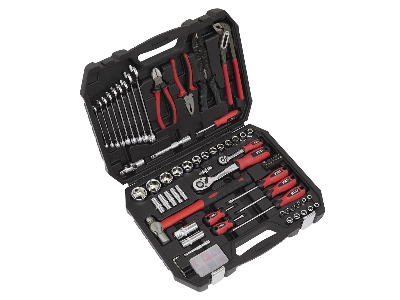 Sealey Mechanics Tool Kit 100pc 1/4" 1/2" Square Drive 90 Tooth Offset AK7400