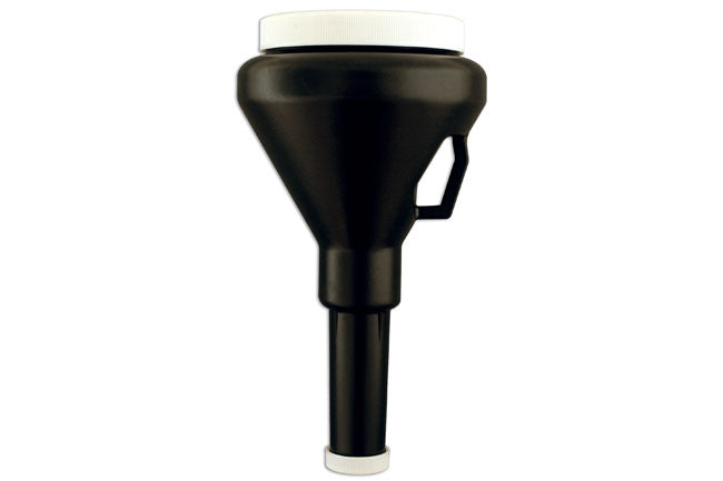 LASER 5428 100mm Funnel Black With Non-Spill Rim Cap and Lid For Oil Transfer