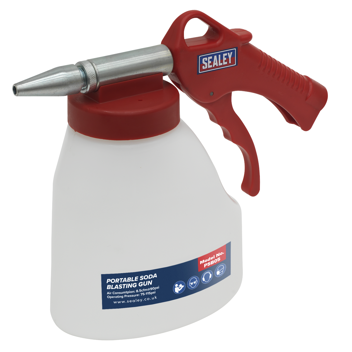 Sealey Portable Soda Blasting Gun With Adjustable Nozzle - Red/White PSB05