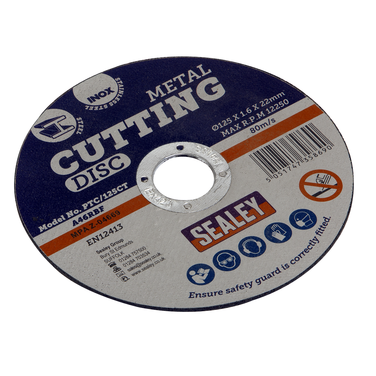 Sealey General Purpose Flat Cutting Disc Ø125mm x 1.6mm Ø22mm Bore PTC/125CT