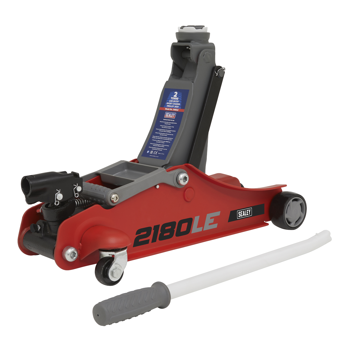 Sealey Handle Trolley Jack 2 Tonne Low Profile Short Chassis Red 2180LE