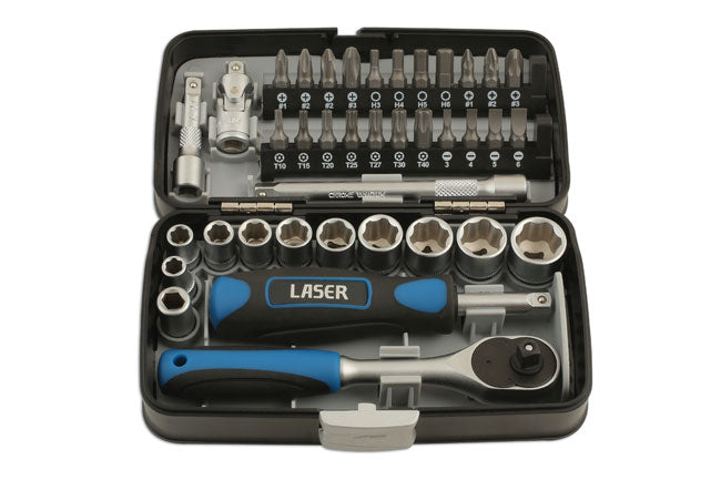 LASER 5960 38 Pieces 1/4" Drive Socket & Bit Set Chrome Vanadium S2 Steel Kit