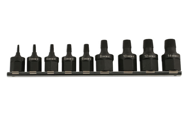 LASER 5967 9-Piece Screw Extractor Set 3/8" & 1/2" Drive Alloy Steel Kit