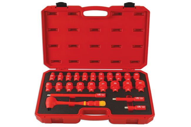 LASER 6147 Insulated Socket Wrench Set 1/2" Drive 24-Piece VDE Certified