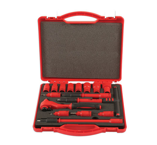 LASER 6148 Insulated Socket Wrench Set 3/8" Drive 16-Piece VDE Certified