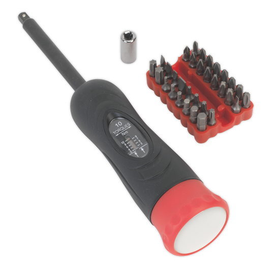 Sealey 34pc 1/4" Square Drive Torque Screwdriver Set 2-10Nm Red/Black STS100