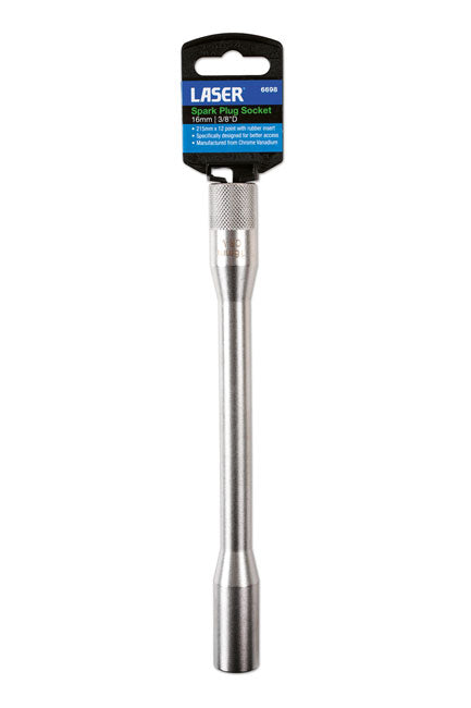 LASER 6698 Spark Plug Socket 16mm Spanner Size 3/8" Drive Chrome Vanadium