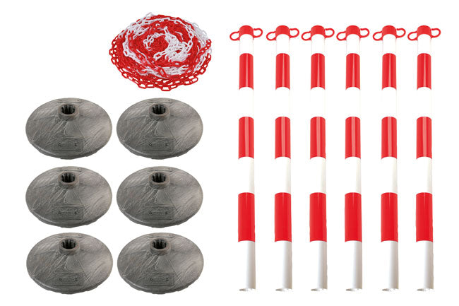 LASER 6701 Set of 6 Posts and Bases With 25m Chain Red White Barrier Kit