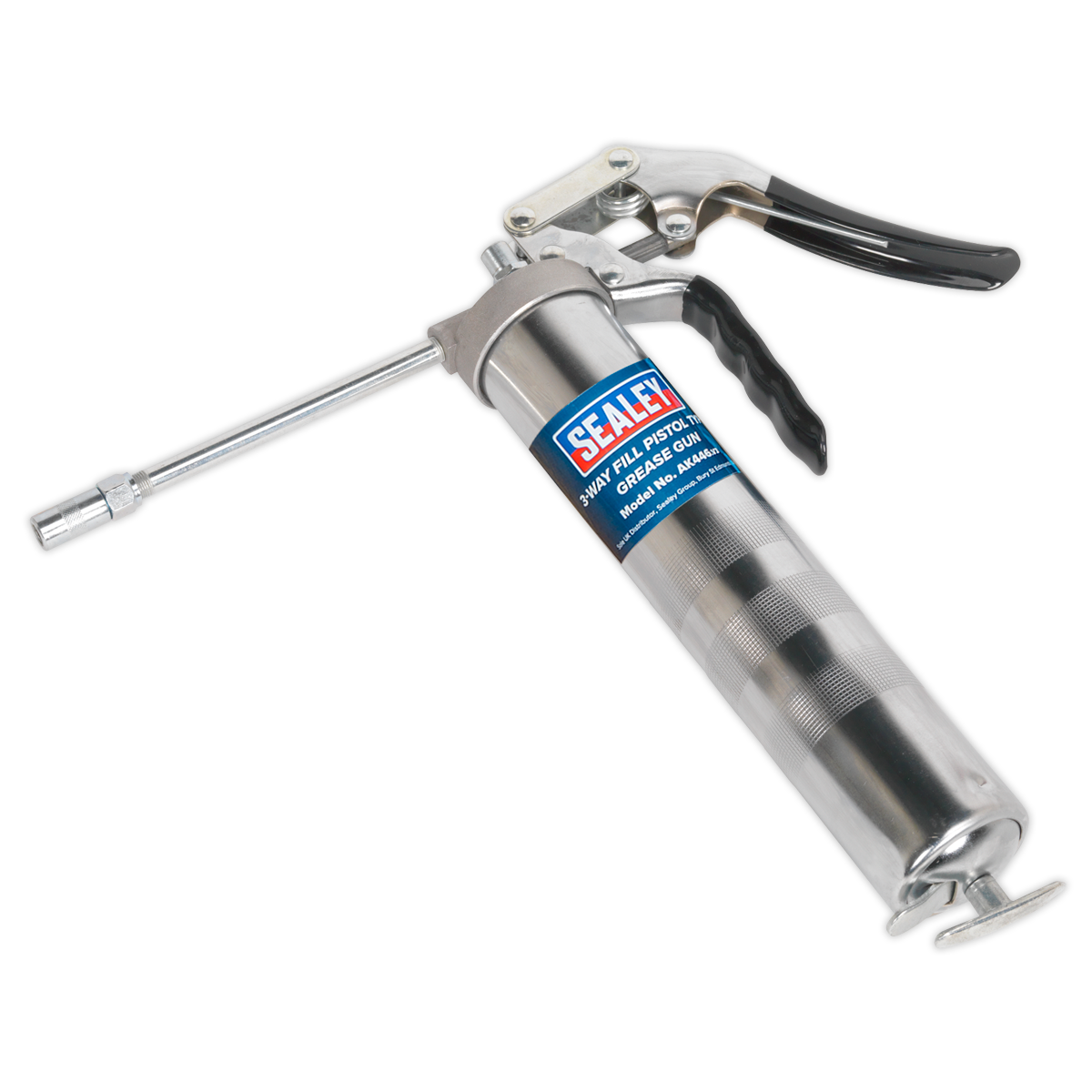Sealey 3-Way Fill Pistol Type Grease Gun With Air-Bleed Valve - Silver AK446