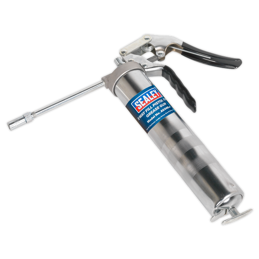 Sealey 3-Way Fill Pistol Type Grease Gun With Air-Bleed Valve - Silver AK446