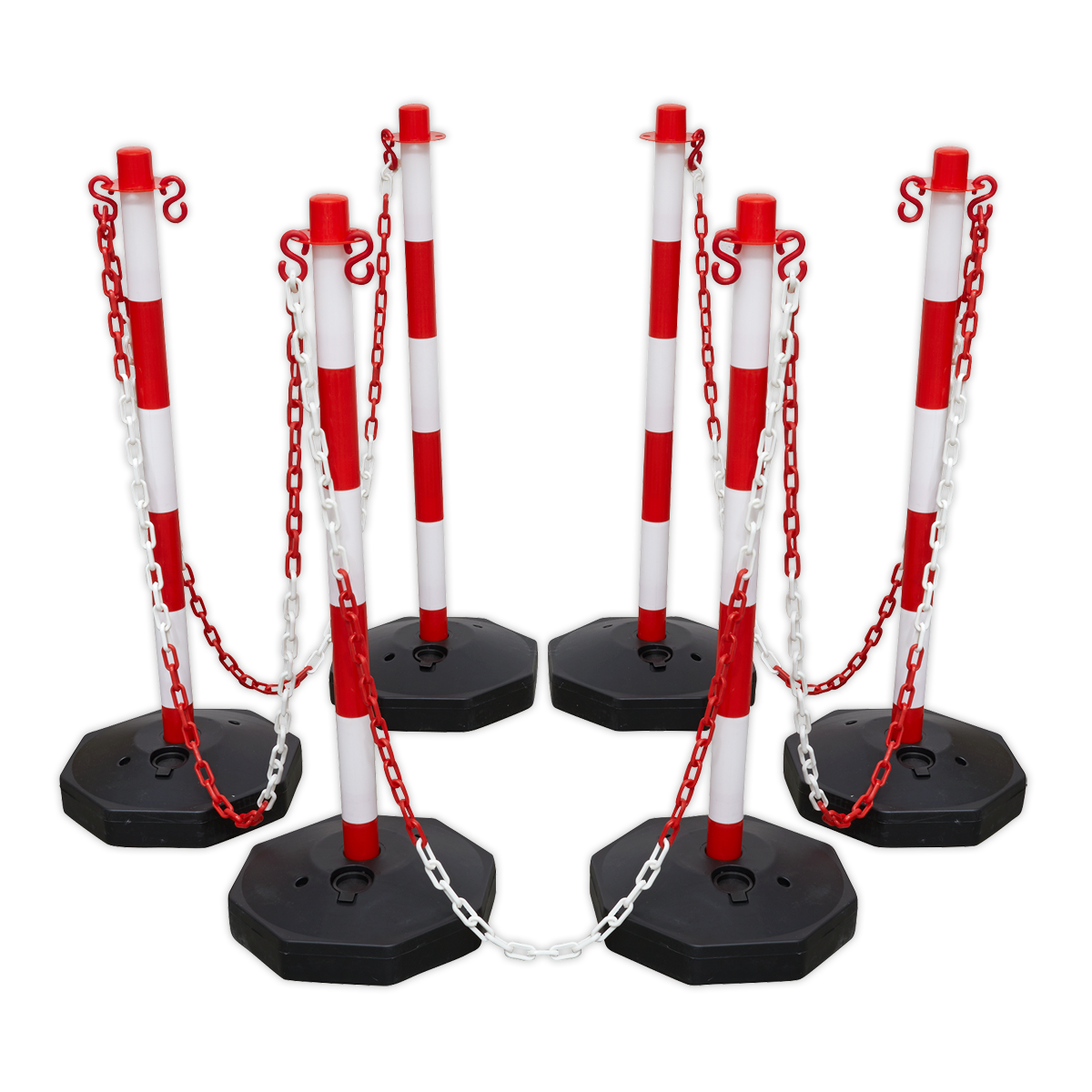 Sealey 6-Post & Chain Kit 25 Metres With Base - Red/White Hi Visibility RWSBKIT