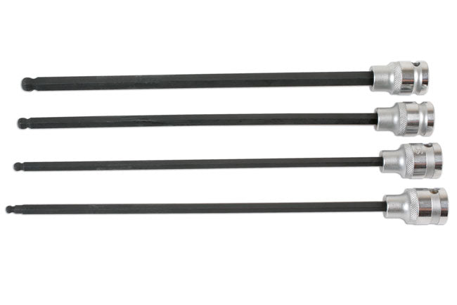 LASER 6711 4Pcs Screwdriver Extra Long Ball End Hex Bit Set 1/2" Drive CRV Steel