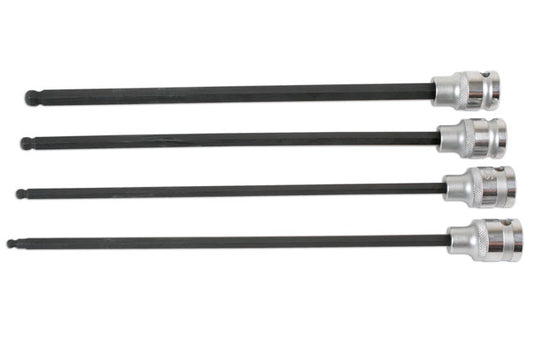 LASER 6711 4Pcs Screwdriver Extra Long Ball End Hex Bit Set 1/2" Drive CRV Steel