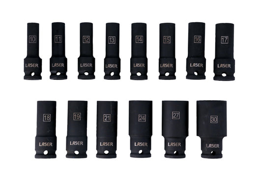LASER 6712 Deep Impact Socket Set 14pc 1/2" Drive 10mm-30mm Metric Kit