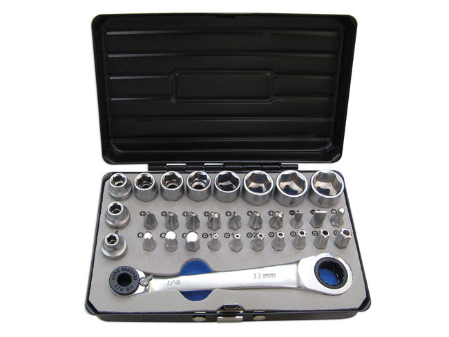 LASER 6717 31-Piece Go Thru Socket & Bit Set Chrome Vanadium Steel 1/4" Drive