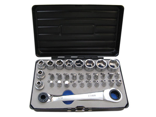 LASER 6717 31-Piece Go Thru Socket & Bit Set Chrome Vanadium Steel 1/4" Drive