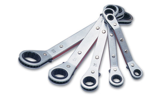LASER 1750 5Pcs Ratchet Ring Open-Ended Spanner Set 6 x 8mm-19mm x 22mm Steel