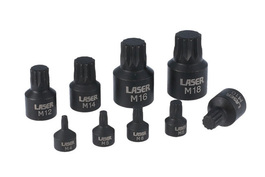 LASER 6725 9Pcs Screwdriver Low Spline Socket Bit Set 1/4" 3/8" 1/2" Drive CrMo