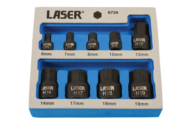 LASER 6726 9Pcs Screwdriver Low Impact Hex Socket Bit Set 1/4" 3/8" Drive CrMo
