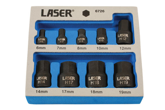 LASER 6726 9Pcs Screwdriver Low Impact Hex Socket Bit Set 1/4" 3/8" Drive CrMo