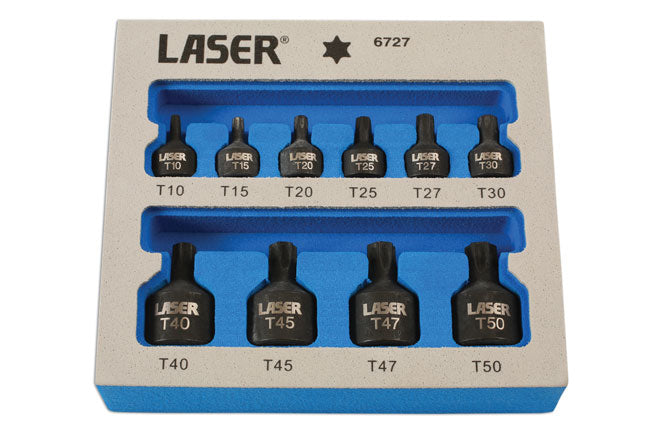 LASER 6727 10Pcs Screwdriver Low Impact Star Socket Bit Set 1/4" 3/8" Drive CrMo