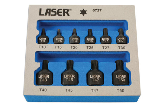 LASER 6727 10Pcs Screwdriver Low Impact Star Socket Bit Set 1/4" 3/8" Drive CrMo