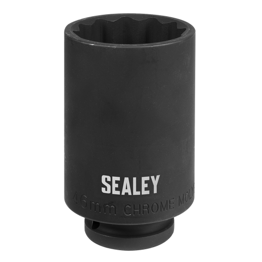 Sealey 1/2" Square Drive 46mm 12PT Impact Socket Black Phosphate Finish SX046
