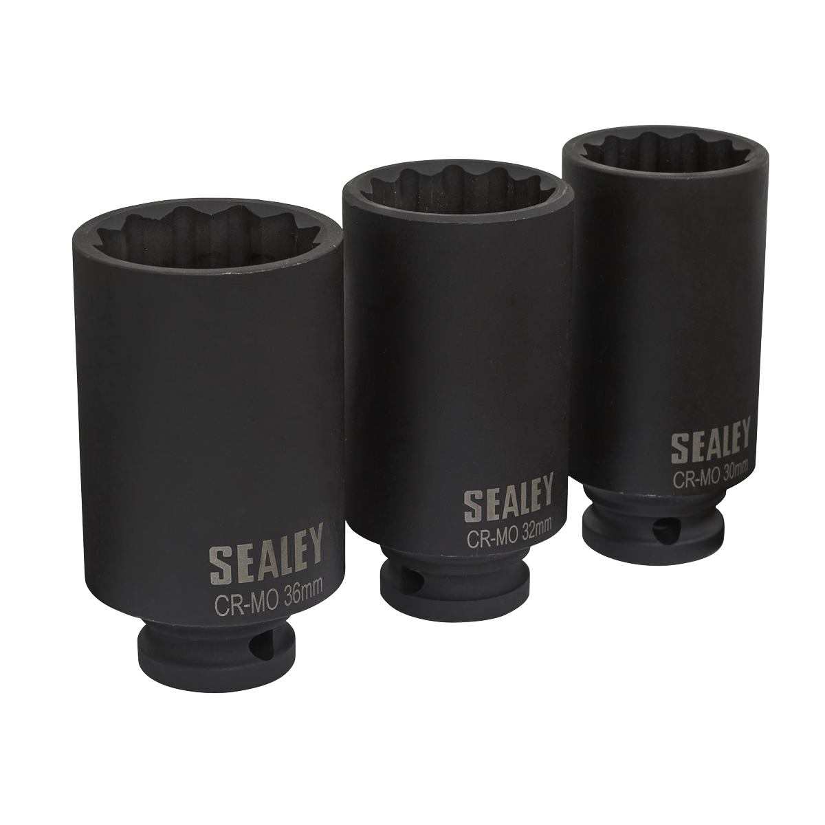 Sealey Impact Hub Nut Socket Set 3 Pieces 12-Point 1/2" Square Drive Black SX051
