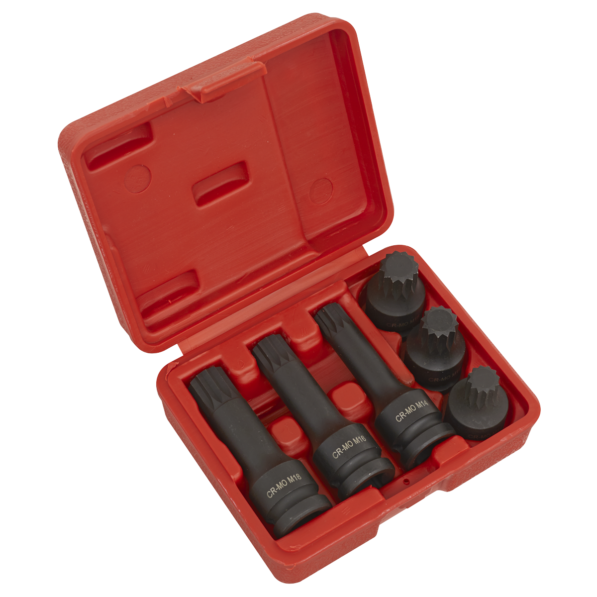 Sealey Impact Spline Socket Bit Set 6 Pieces 1/2" Square Drive Black SX052