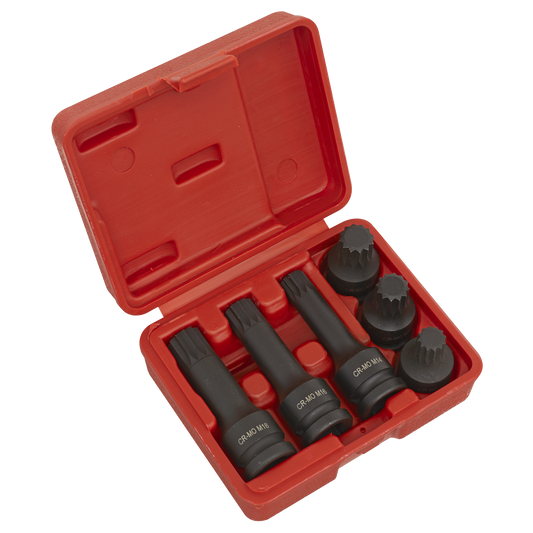 Sealey Impact Spline Socket Bit Set 6 Pieces 1/2" Square Drive Black SX052
