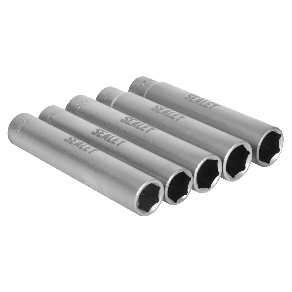 Sealey Extra-Deep Socket Set 15 16 17 18 19mm 5 Pieces 3/8" Square Drive SX1519