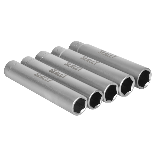 Sealey Extra-Deep Socket Set 15 16 17 18 19mm 5 Pieces 3/8" Square Drive SX1519
