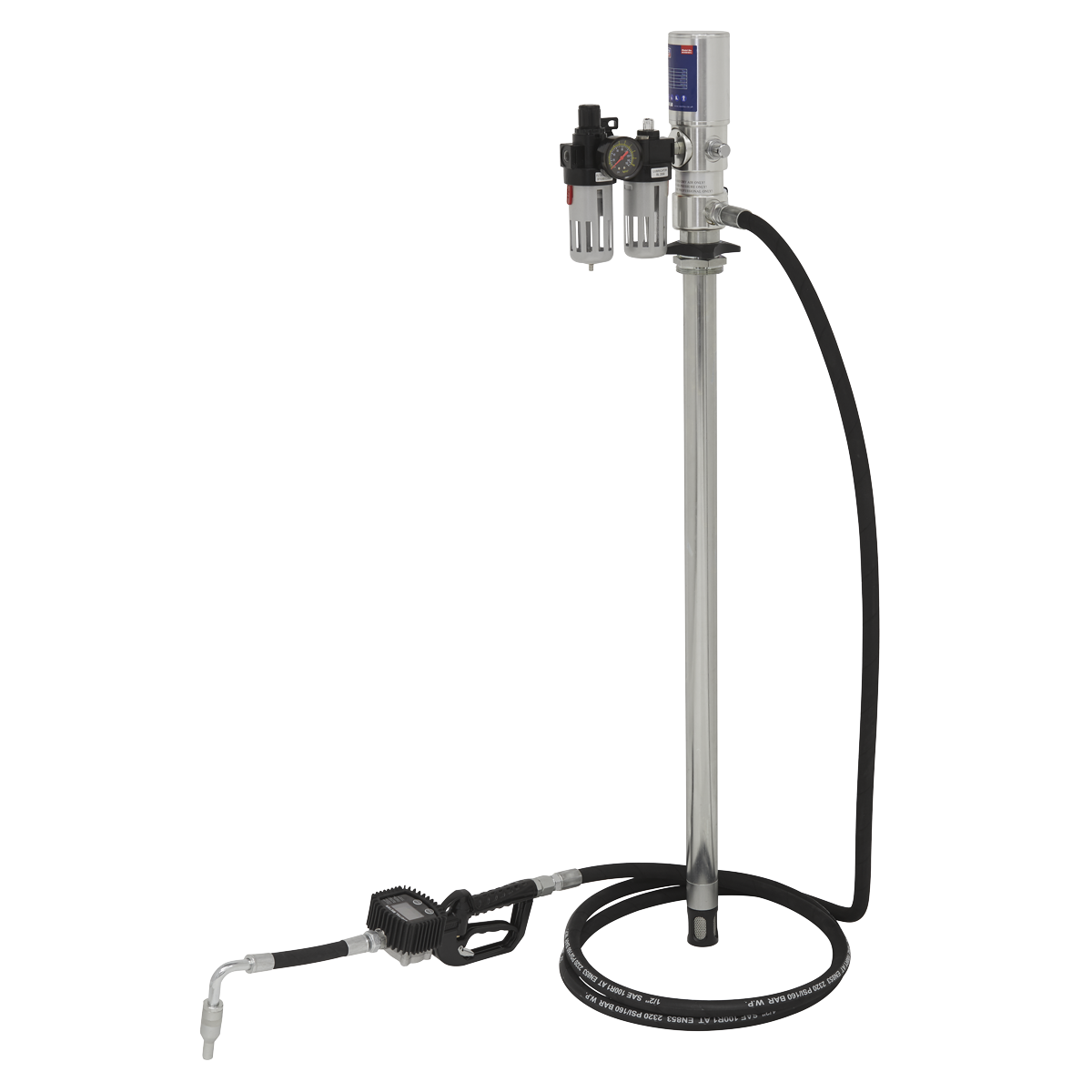 Sealey Air Operated Oil Dispensing Pump Station With Hose - Silver AK4560D