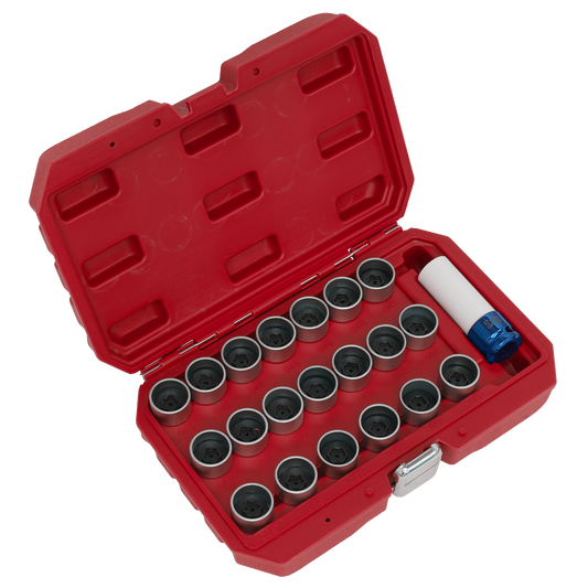 Sealey Locking Wheel Nut Key Set 1/2" Square Drive Socket 21 Pcs Fits BMW SX217