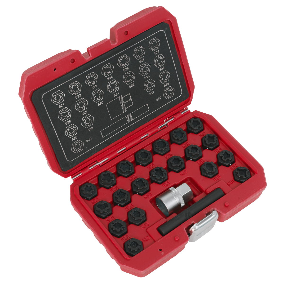 Sealey Locking Wheel Nut Key Set 1/2" Square Drive Socket 22pc Fits VAG SX220