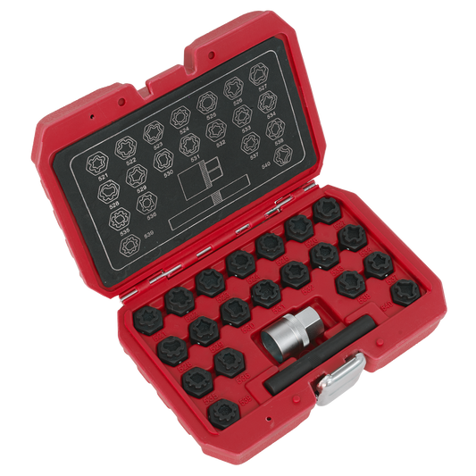 Sealey Locking Wheel Nut Key Set 1/2" Square Drive Socket 22pc Fits VAG SX220
