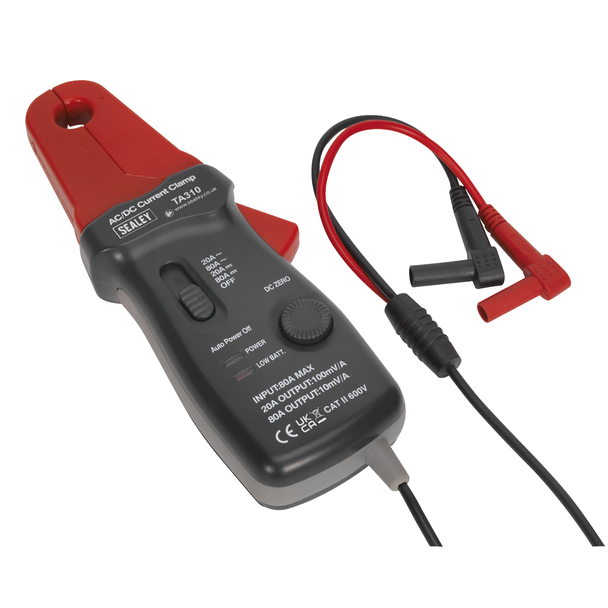 Sealey 20A/80A AC/DC Current Clamp Supplied In Storage Pouch - 12mm TA310