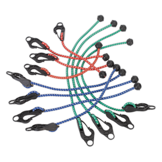 Sealey Assorted Tarpaulin Cord Set With Adjustable Composite Hooks 12 Pcs TARP12