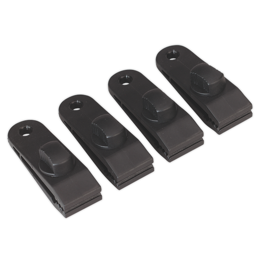 Sealey 4pc Tarpaulin Composite Clip Set With Heavy Duty Spring Black TARP4