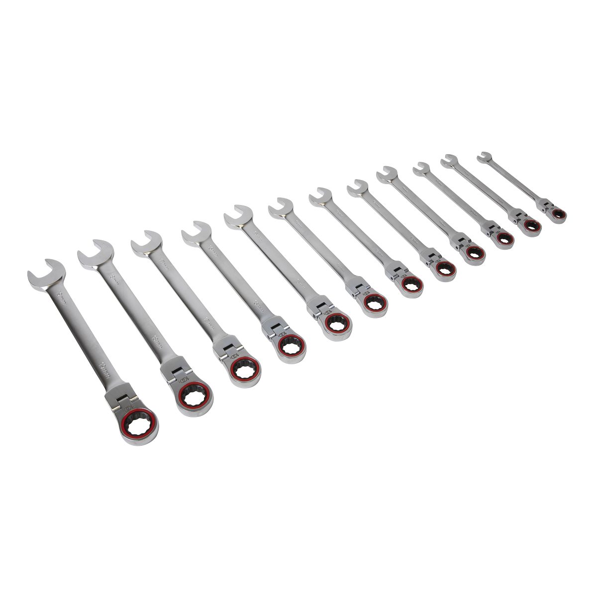 Sealey Flexi-Head Ratchet Combination Spanner Set 12 Pieces Metric AK63942