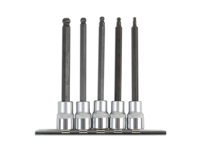 LASER 6765 5Pcs Screwdriver Long Ball End Hex Socket Bit Set 3/8" Drive Steel