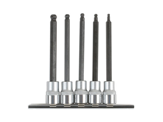 LASER 6765 5Pcs Screwdriver Long Ball End Hex Socket Bit Set 3/8" Drive Steel
