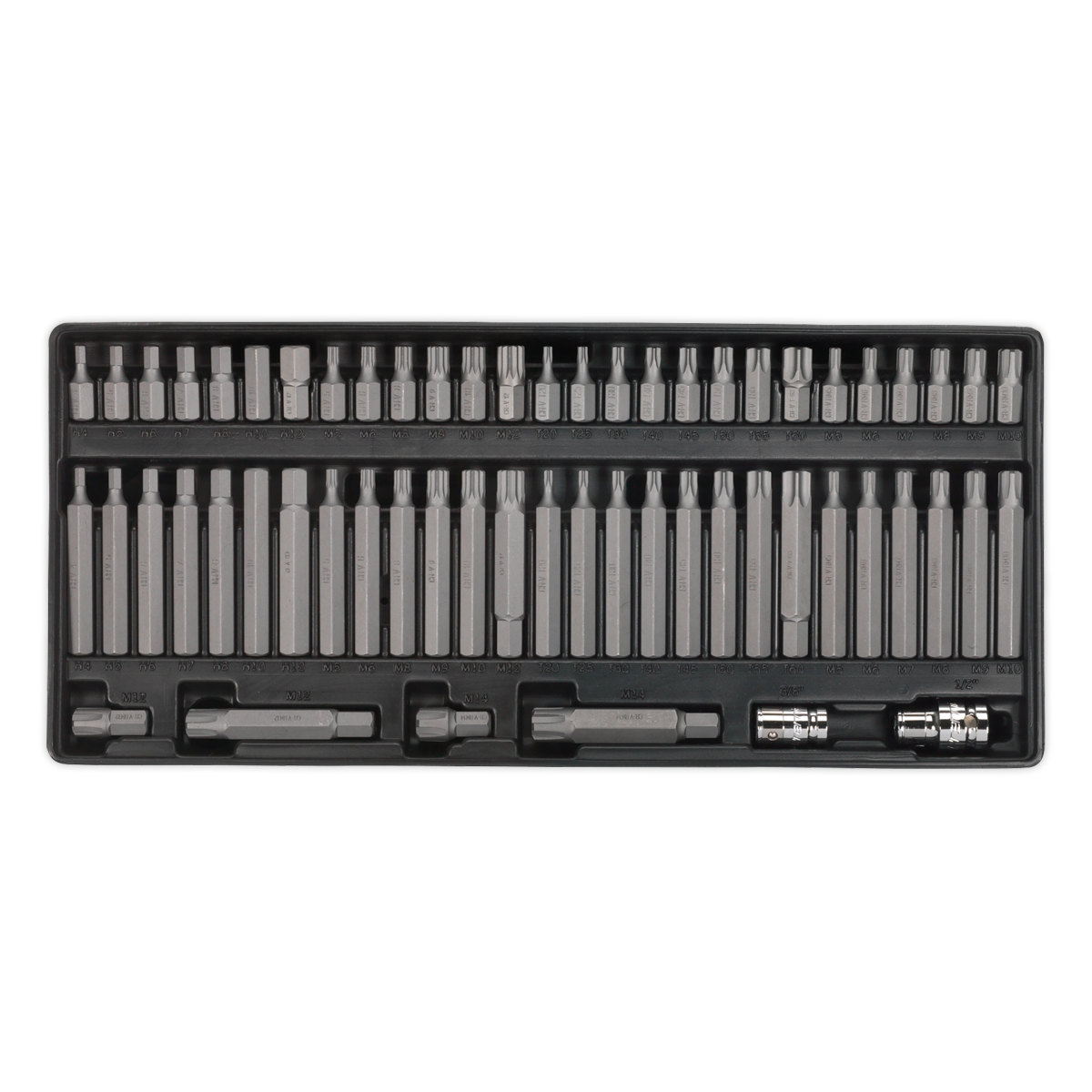 Sealey Tool Tray With Ribe/Spline/Hex/Security TRX-Star Bit Set 60pc TBT11