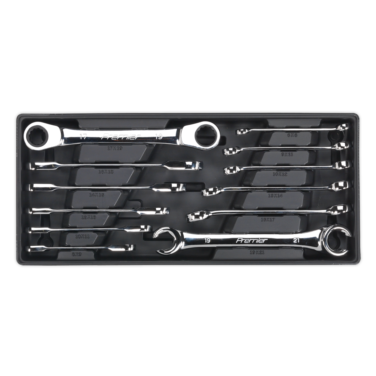 Sealey Tool Tray With Flare Nut & Ratchet Ring Spanner Set 12 Pieces TBT13